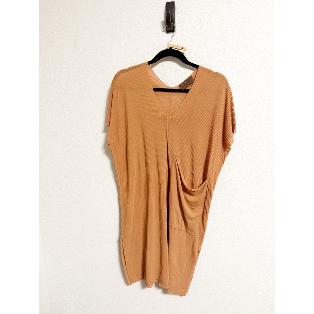 Kerisma Womens V-Neck Knit Tunic Top Terracotta Orange Draped Pocket Oversized